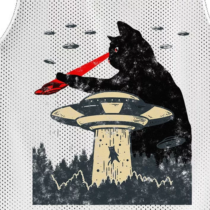 Alien UFO Abduction Laser Eye Funny Cat Mesh Reversible Basketball Jersey Tank