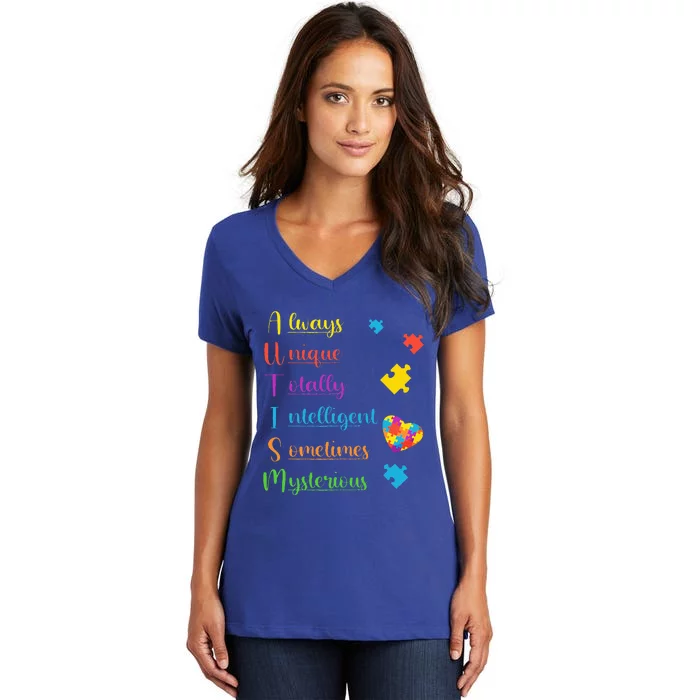 Always Unique Autism Awareness Women's V-Neck T-Shirt