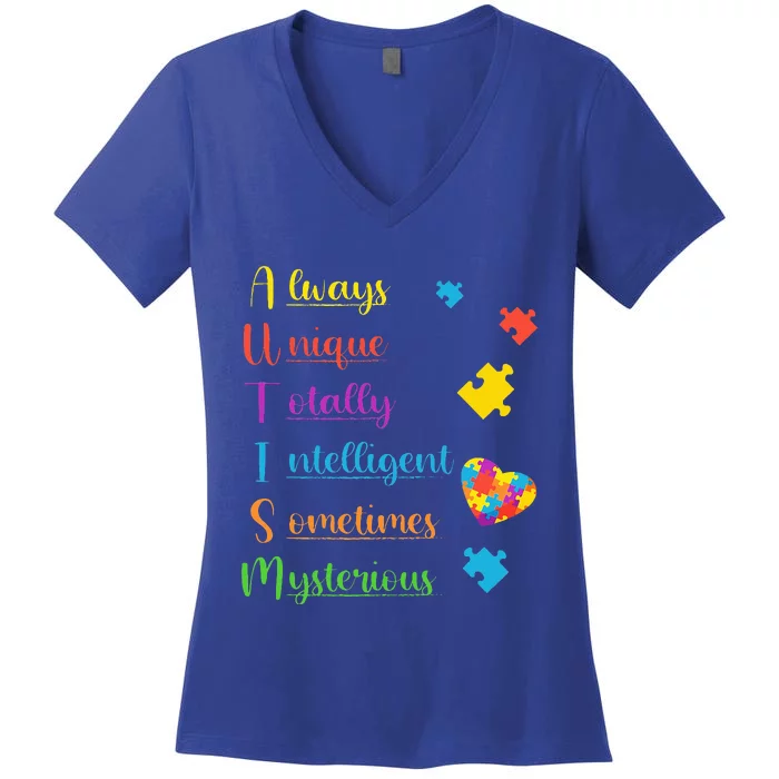 Always Unique Autism Awareness Women's V-Neck T-Shirt