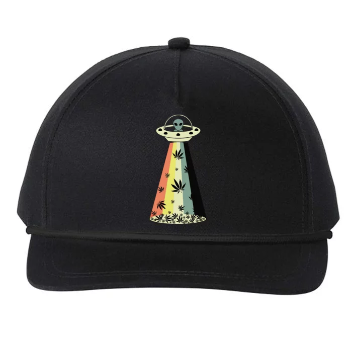 Alien UFO Abduction Weed Cannabis Marijuana Leaf Funny Snapback Five-Panel Rope Hat