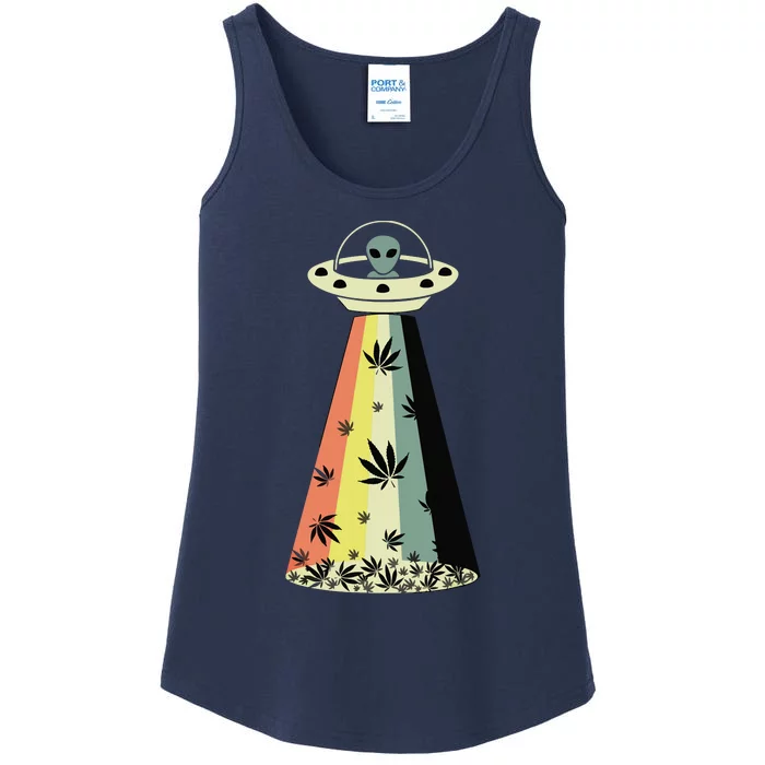 Alien UFO Abduction Weed Cannabis Marijuana Leaf Funny Ladies Essential Tank