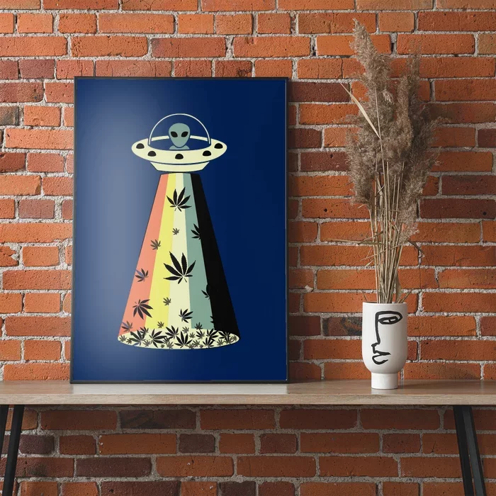 Alien UFO Abduction Weed Cannabis Marijuana Leaf Funny Poster