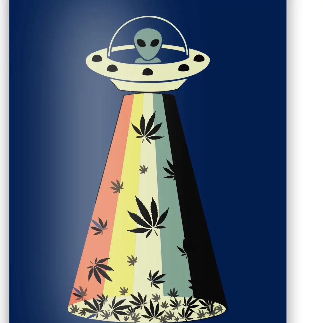 Alien UFO Abduction Weed Cannabis Marijuana Leaf Funny Poster