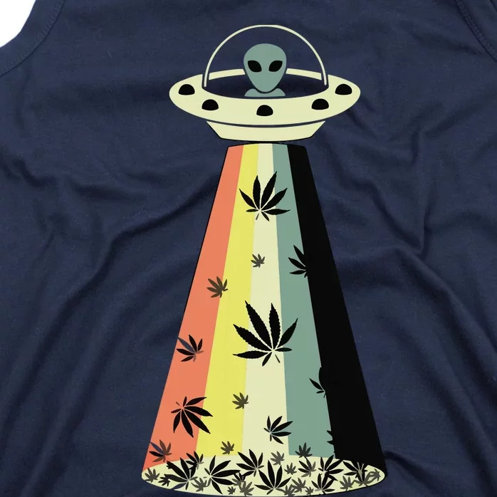 Alien UFO Abduction Weed Cannabis Marijuana Leaf Funny Tank Top