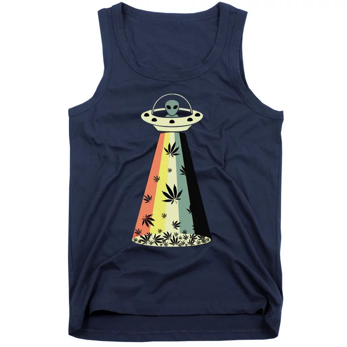 Alien UFO Abduction Weed Cannabis Marijuana Leaf Funny Tank Top