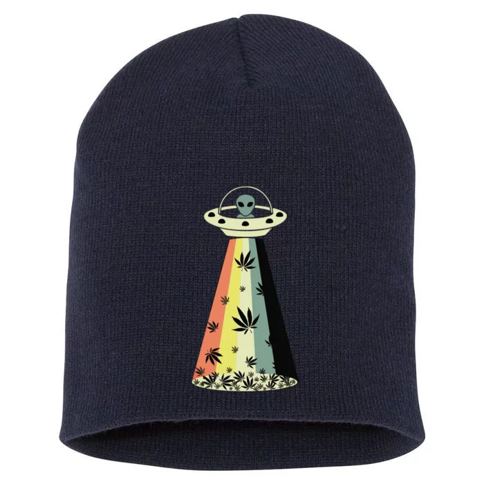 Alien UFO Abduction Weed Cannabis Marijuana Leaf Funny Short Acrylic Beanie