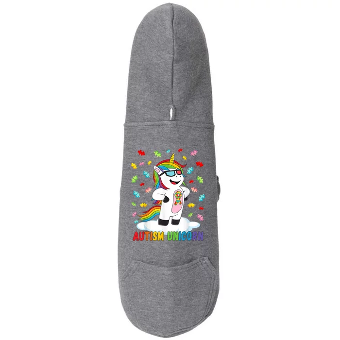 Autism Unicorn Autism Awareness Puzzle Gift Doggie 3-End Fleece Hoodie