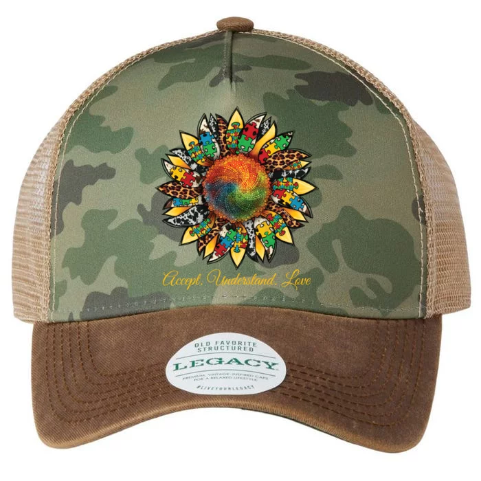 Accept Understand And Love Autism Awareness Sunflower Legacy Tie Dye Trucker Hat