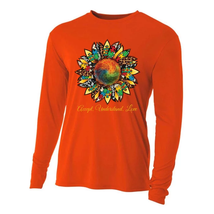 Accept Understand And Love Autism Awareness Sunflower Cooling Performance Long Sleeve Crew