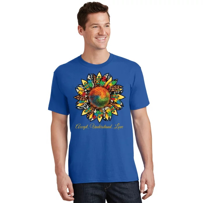 Accept Understand And Love Autism Awareness Sunflower T-Shirt