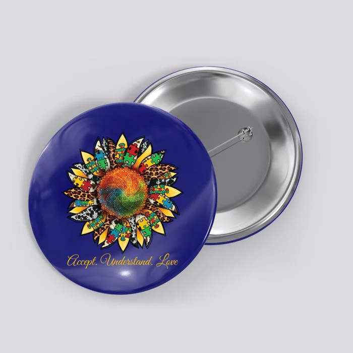 Accept Understand And Love Autism Awareness Sunflower Button