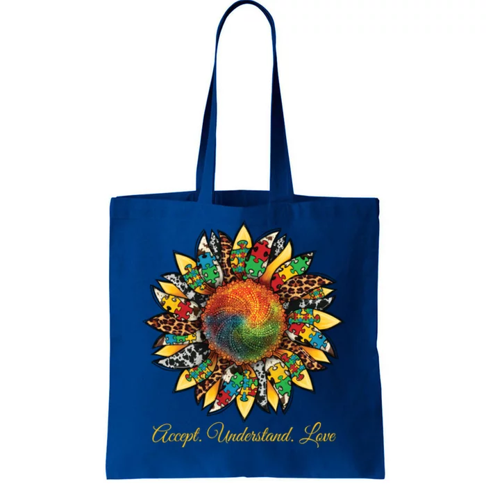 Accept Understand And Love Autism Awareness Sunflower Tote Bag