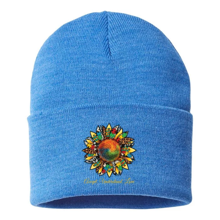 Accept Understand And Love Autism Awareness Sunflower Sustainable Knit Beanie