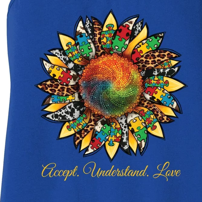 Accept Understand And Love Autism Awareness Sunflower Women's Racerback Tank