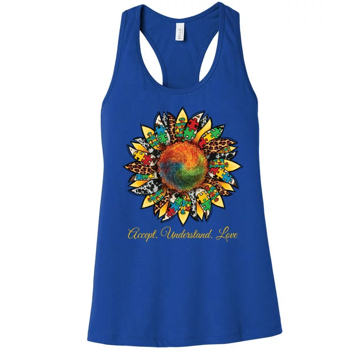 Accept Understand And Love Autism Awareness Sunflower Women's Racerback Tank