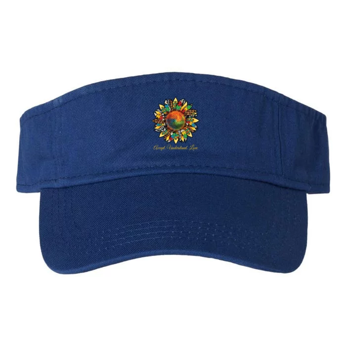 Accept Understand And Love Autism Awareness Sunflower Valucap Bio-Washed Visor