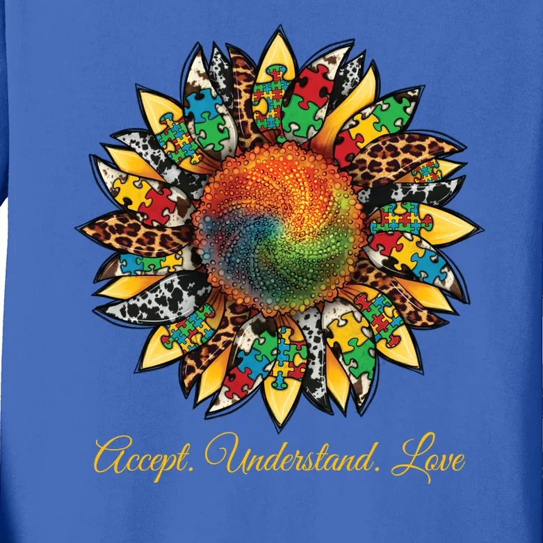 Accept Understand And Love Autism Awareness Sunflower Kids Long Sleeve Shirt