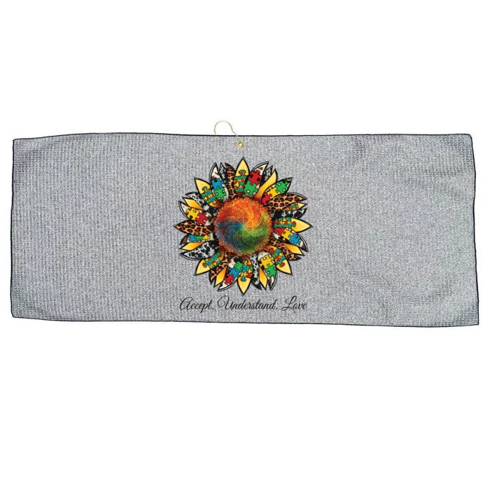 Accept Understand And Love Autism Awareness Sunflower Large Microfiber Waffle Golf Towel