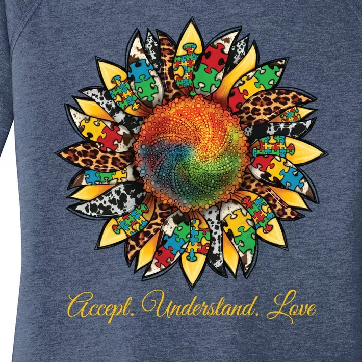 Accept Understand And Love Autism Awareness Sunflower Women's Perfect Tri Tunic Long Sleeve Shirt