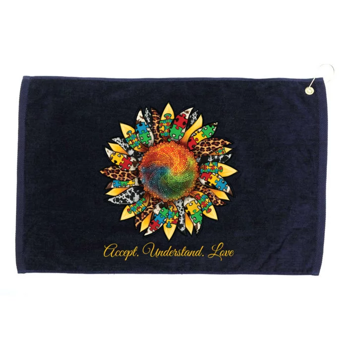 Accept Understand And Love Autism Awareness Sunflower Grommeted Golf Towel