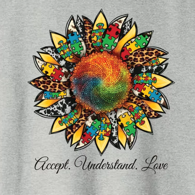 Accept Understand And Love Autism Awareness Sunflower Women's Crop Top Tee