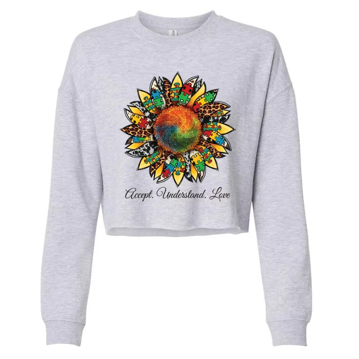 Accept Understand And Love Autism Awareness Sunflower Cropped Pullover Crew