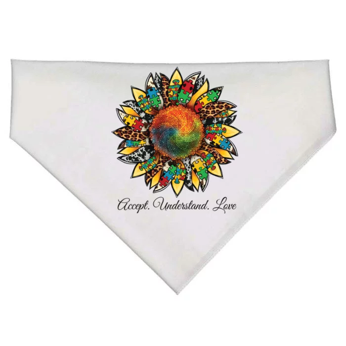 Accept Understand And Love Autism Awareness Sunflower USA-Made Doggie Bandana