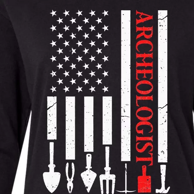 Archeologist USA American Flag Archeology Patriotic Womens Cotton Relaxed Long Sleeve T-Shirt