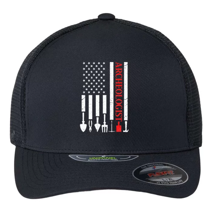 Archeologist USA American Flag Archeology Patriotic Flexfit Unipanel Trucker Cap