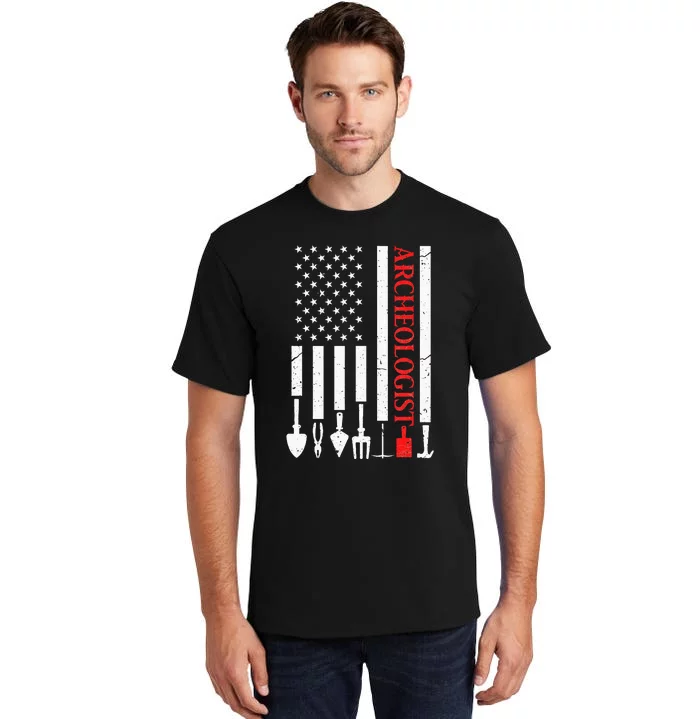 Archeologist USA American Flag Archeology Patriotic Tall T-Shirt