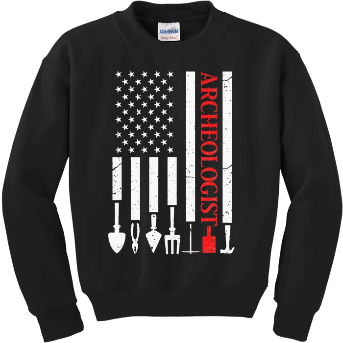 Archeologist USA American Flag Archeology Patriotic Kids Sweatshirt