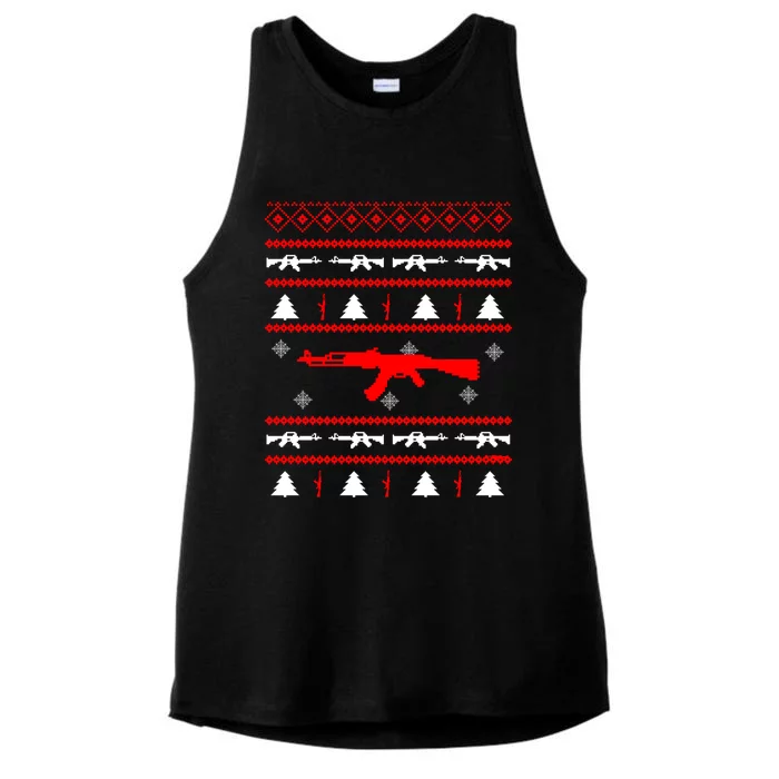 Ak47 Ugly Christmas Party Sweater Gun Lovers Gift Ladies Tri-Blend Wicking Tank