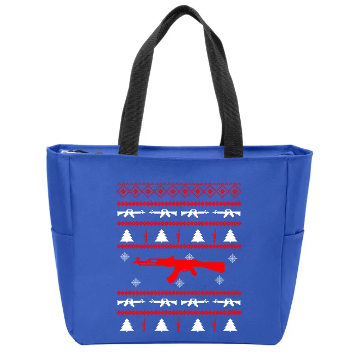 Ak47 Ugly Christmas Party Sweater Gun Lovers Gift Zip Tote Bag