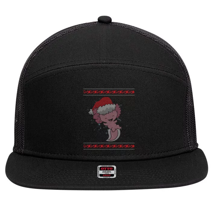 Axolotl Ugly Christmas Sweater Design 7 Panel Mesh Trucker Snapback Hat