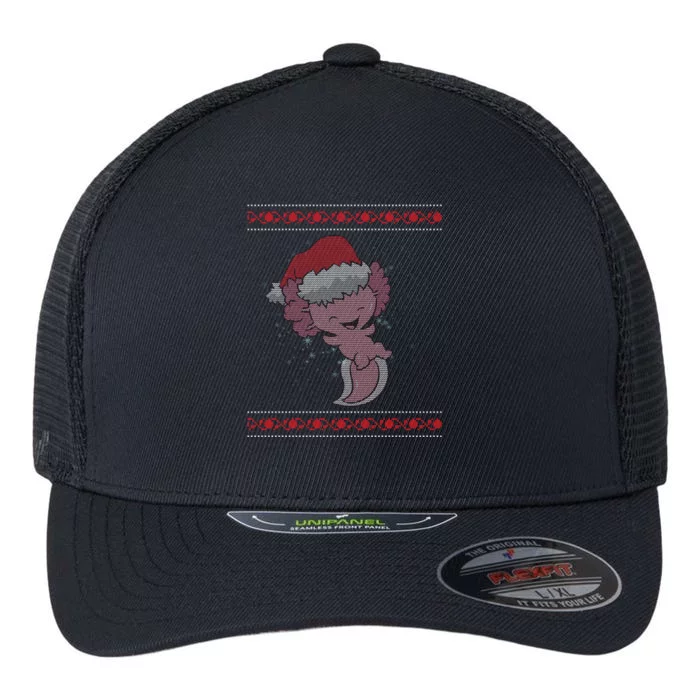 Axolotl Ugly Christmas Sweater Design Flexfit Unipanel Trucker Cap