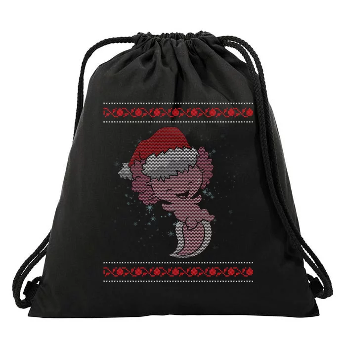 Axolotl Ugly Christmas Sweater Design Drawstring Bag