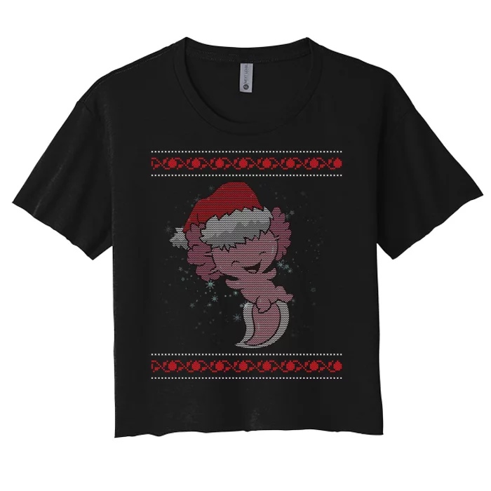 Axolotl Ugly Christmas Sweater Design Women's Crop Top Tee