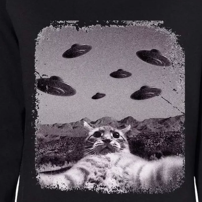 Alien UFO Cat Meme Womens California Wash Sweatshirt