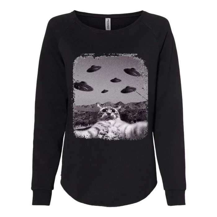 Alien UFO Cat Meme Womens California Wash Sweatshirt