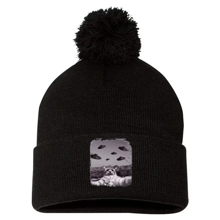 Alien UFO Cat Meme Pom Pom 12in Knit Beanie