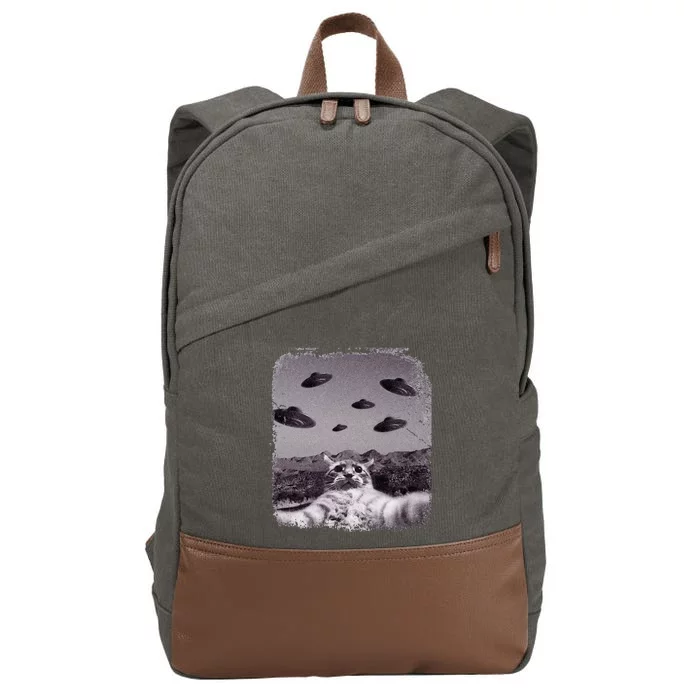 Alien UFO Cat Meme Cotton Canvas Backpack