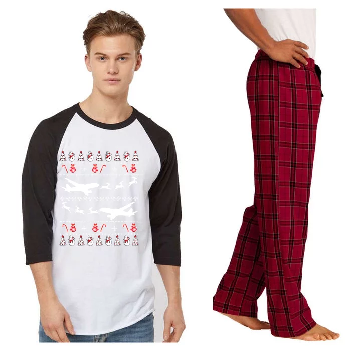 Airplane Ugly Christmas Gift Raglan Sleeve Pajama Set