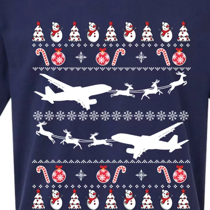 Airplane Ugly Christmas Gift Sueded Cloud Jersey T-Shirt