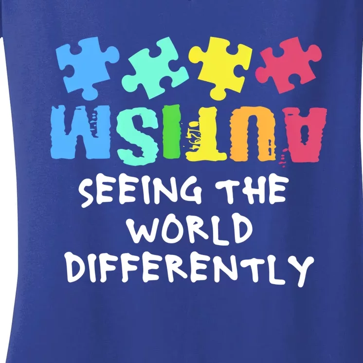 Autism Upside Down Autism Seeing The World Differently Gift Women's V-Neck T-Shirt