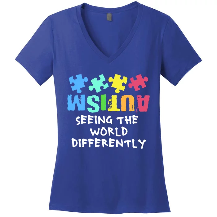 Autism Upside Down Autism Seeing The World Differently Gift Women's V-Neck T-Shirt