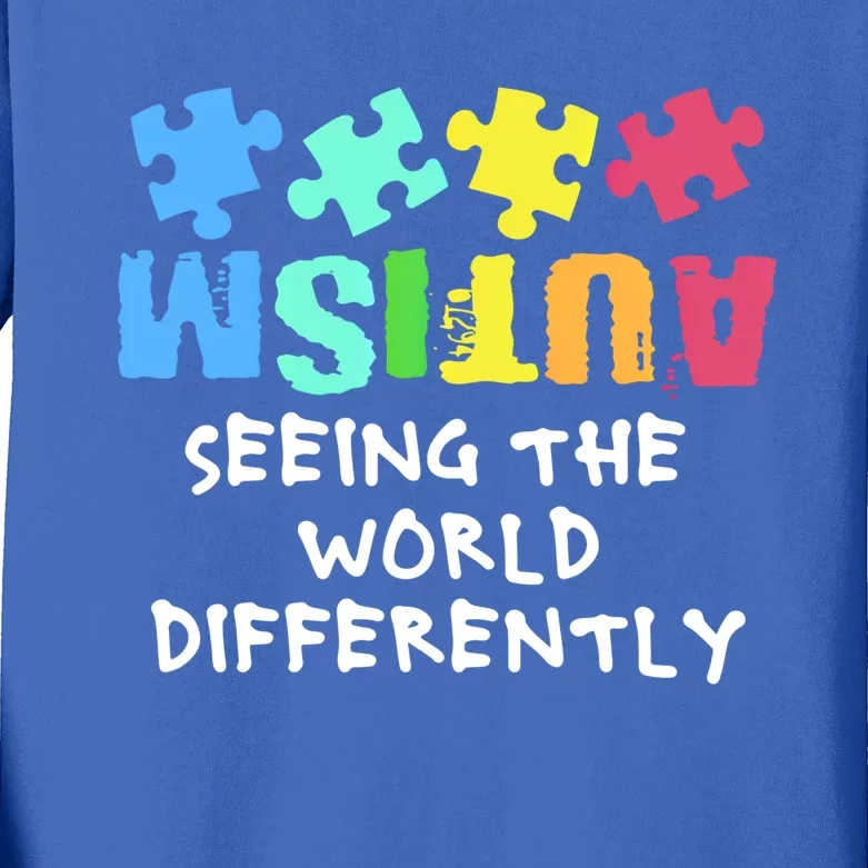 Autism Upside Down Autism Seeing The World Differently Gift Kids Long Sleeve Shirt