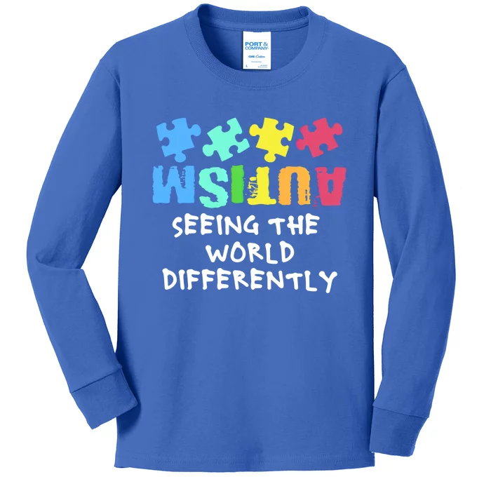 Autism Upside Down Autism Seeing The World Differently Gift Kids Long Sleeve Shirt