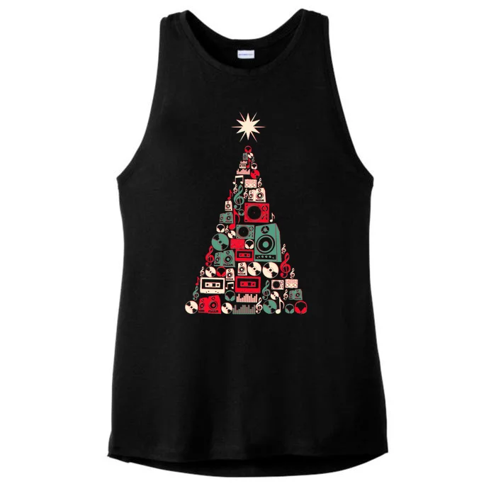 Audio Music Fan Christmas Tree Ladies Tri-Blend Wicking Tank