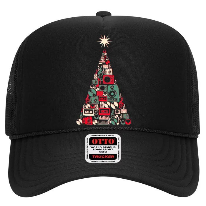 Audio Music Fan Christmas Tree High Crown Mesh Trucker Hat