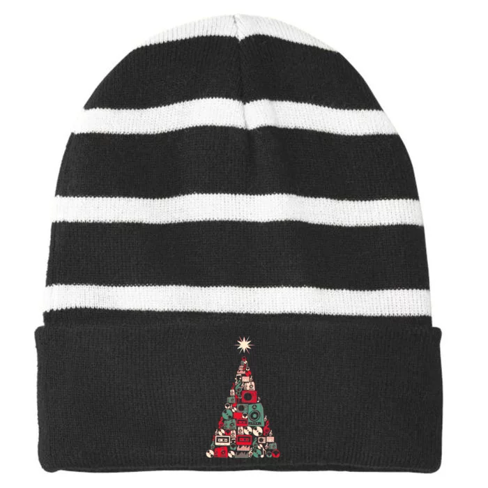 Audio Music Fan Christmas Tree Striped Beanie with Solid Band